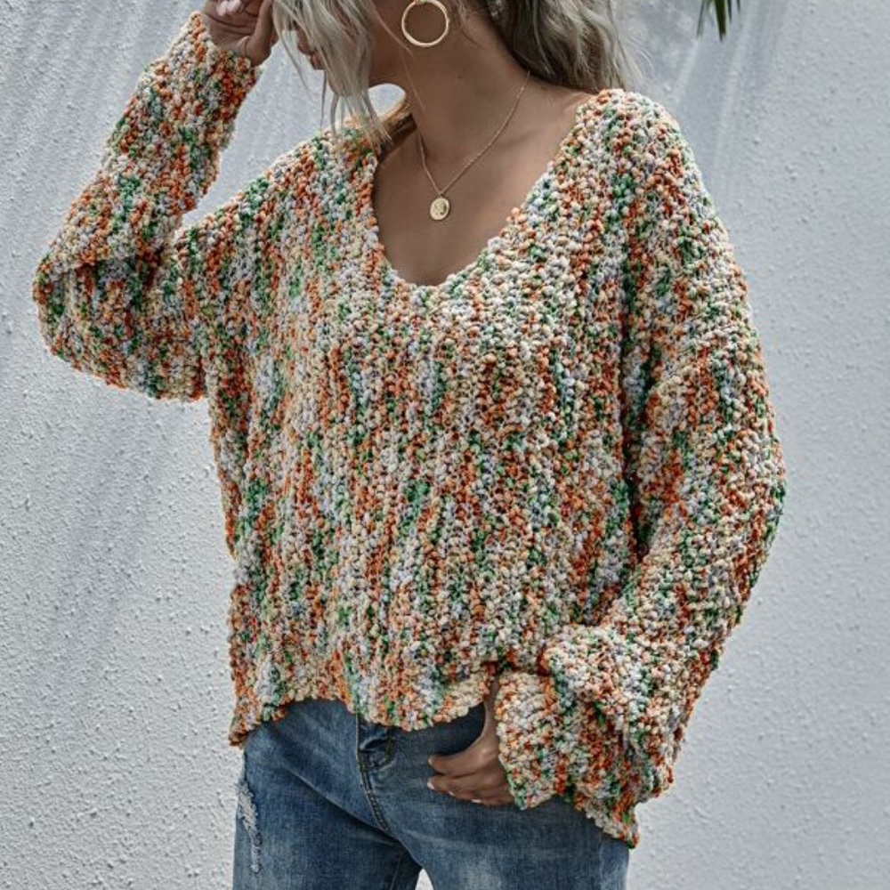 Cozy dusty Blue oversized off shoulder popcorn sweater - Picture 7 of 10